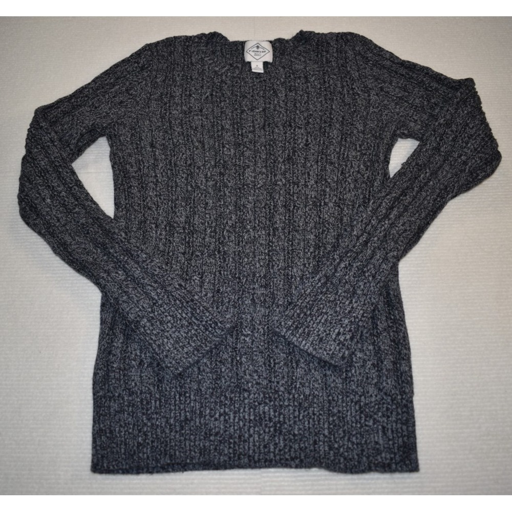 St Johns Bay Size S Cable Knit Sweater Long Sleeve Crew Neck Gray Black